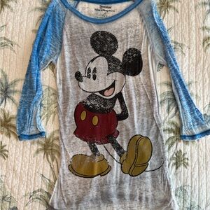 Disney Mickey Mouse Burnout Blue and Gray 3/4 Sleeve Tee